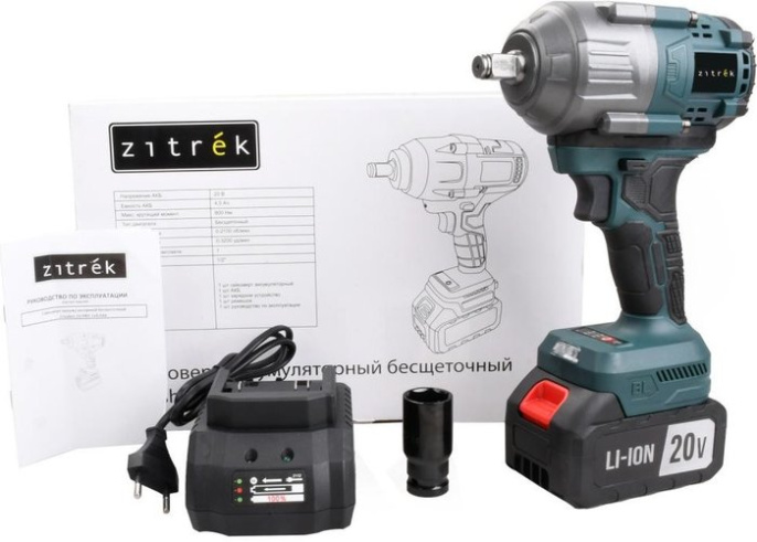Гайковерт аккумуляторный бесщеточный Crusher 20 PRO Zitrek 20В, 800 Нм, 1х4.0Ач 085-1019