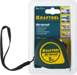 Рулетка строительная Kraftool Grand дл.полотна 5м изм.шкала в см зацеп магнитный зеленый 34022-05-25