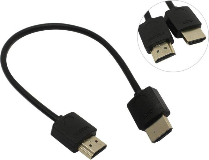 Greenconnect Кабель SLIM 0.2m HDMI 2.0, черный Slim, OD3.8mm, HDR 4:2:2, Ultra HD, 4K 60 fps 60Hz, 3D, AUDIO, 18.0 Гбит/с , 32/32 AWG, GCR-51593