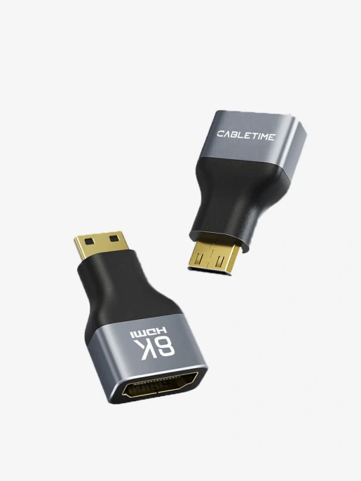 Адаптер CABLETIME CP45G (CT-CHF8K-AG) 8K Mini HDMI/HDMI «папа-мама» - алюминий + корпус из ПВХ