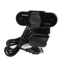 Веб-камера ExeGate BlackView C615 Full HD Tripod 2Мп, 1920х1080, 1080P, 30fps, защитная шторка, штатив Flex в комплекте, фиксированный фокус, 4-линзовый объектив, микрофон с шумоподавлением, универсальное крепление, USB, кабель 1,5 м, Windows® 7/8/10/11,