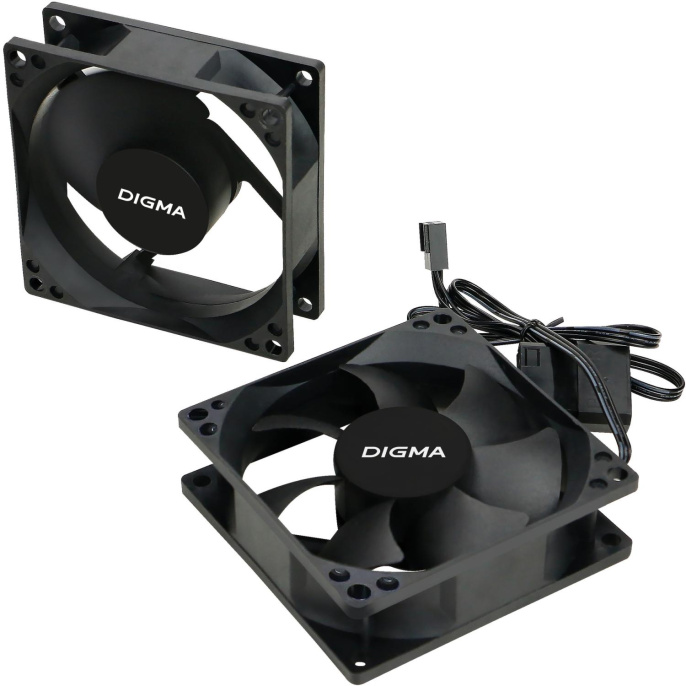 Вентилятор Digma DFan-80 80мм, 3-pin, от БП:4-pin Molex , 1800об/мин, 23 дБ, черный, Ret