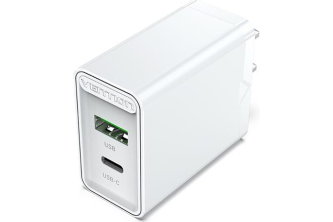 Сетевое зарядное устройство Vention на 2 порта USB A+C QC 4.0 Белый FBBW0-EU