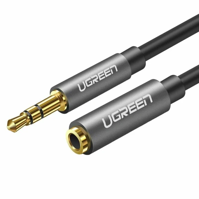 Кабель UGREEN AV118-10593 AUX 3.5mm M to AUX 3.5mm F , без поддержки микрофона, Качество стереозвука Hi-Fi, силиконовый круглый, 1.5m, Black