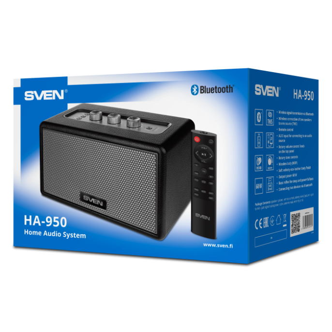 Портативная акустика SVEN HA-950 черный SV-022457 , черный, МДФ, эко-кожа 60 Вт, Bluetooth, USB, Micro SD, пульт