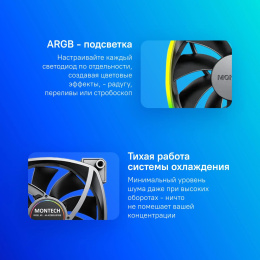 Вентилятор MONTECH AX120 120мм, 4-pin, 1600об/мин, 27 дБ, ARGB, черный, Ret [ax120 pwm black]