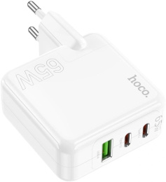Сетевое зар./устр. Hoco C115A Header PD65W three-port 2C1A charger EU 65W 3.25A+3A+2A+1.5A PD+QC универсальное белый 98312
