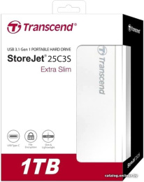 Внешний накопитель Transcend StoreJet 25C3S TS1TSJ25C3S 1TB HDD, USB 3.2 Gen1 (5 Гбит/с), 2.5", металл, цвет серебристый