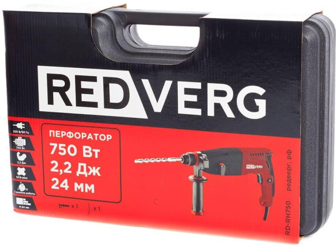 Перфоратор RedVerg RD-RH750 патрон:SDS-plus уд.:2.2Дж 750Вт кейс в комплекте