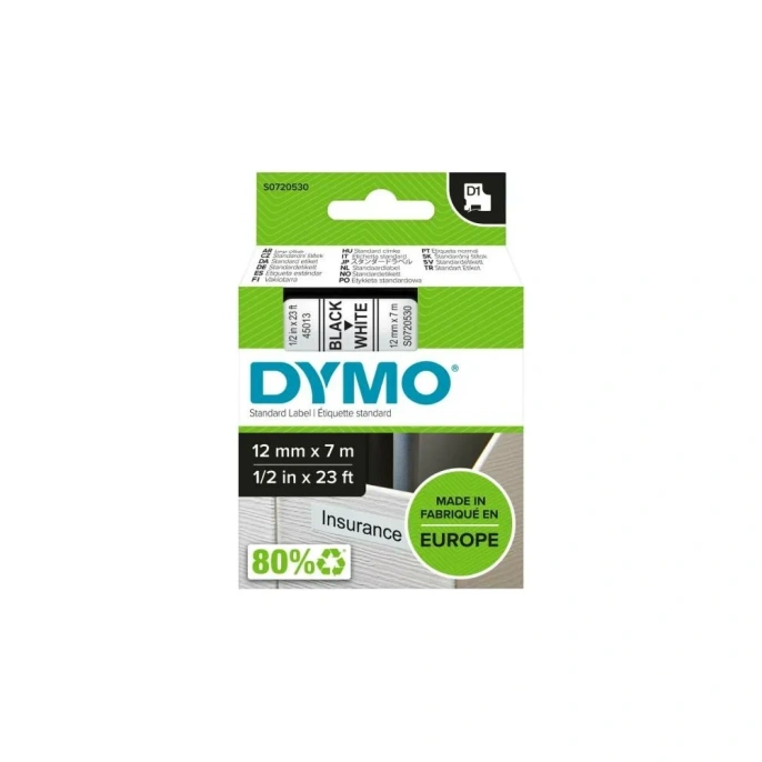 Картридж с лентой Dymo S0720530 12 мм, 7 м, пластик, черный на белой ленте DYMO45013