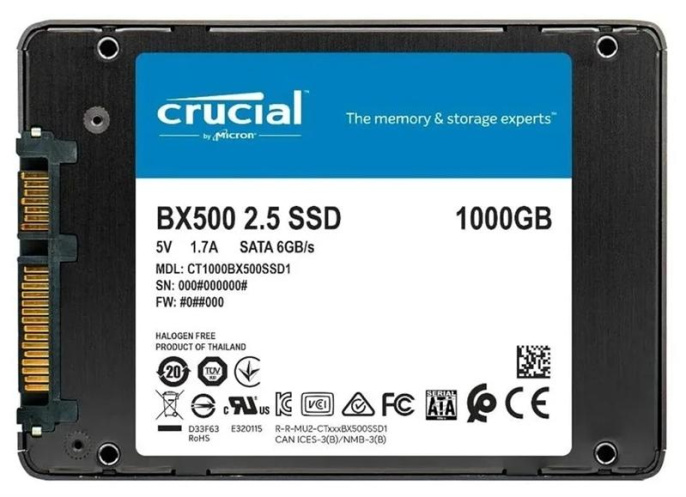 Накопитель SSD 2.5" SATA-III Crucial 1Tb BX500 CT1000BX500SSD1 540/500 MBps QLC