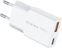 Сетевое зар./устр. Digma Pro DPW2A 20W 3A PD+QC USB-C/USB-A универсальное белый DPW2A2GX11WH