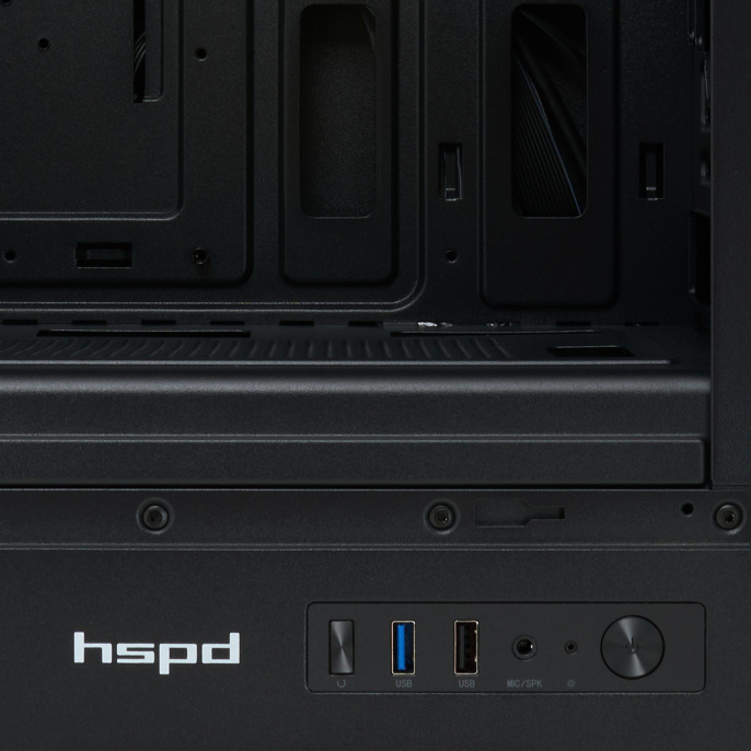 Корпус без блока питания Case HSPD M510, Mesh Mid Tower, Black, TG, 0.5 SPCC, no fans ATX, mATX, mITX 180/280/160mm 1x2.5", 1x3.5", 7xPCI 1xUSB-A 3.0, 1xUSB-A 1.0 517x277x418mm M510-TGBK