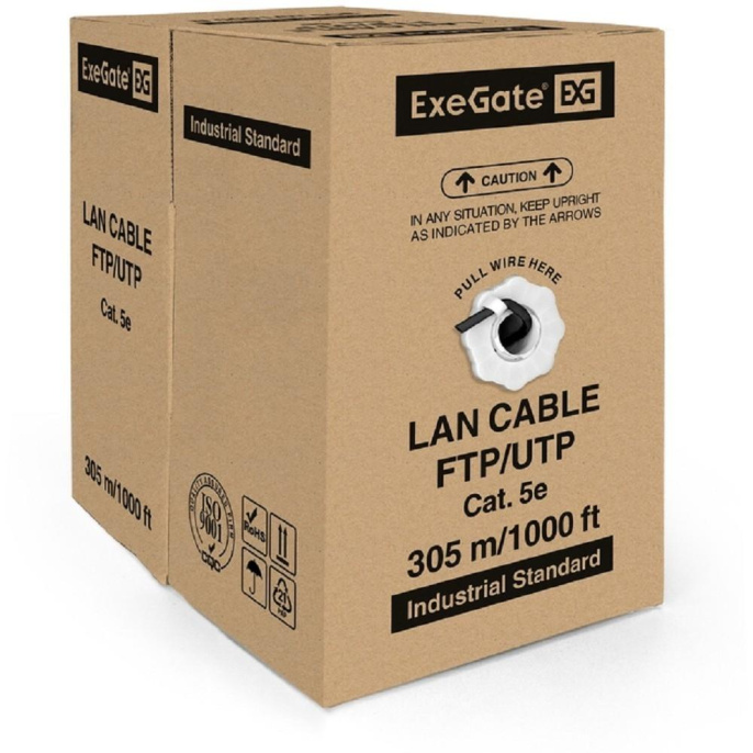 Кабель ExeGate UTP4-C5e-CCA-S24-OUT-PE-BK-305 UTP 4 пары кат.5e CCA, 0.5мм (24AWG), внешн., без троса, 305м, черн., PE EX281819RUS