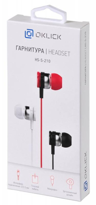 Наушники Oklick HS-S-210, 3.5 мм, внутриканальные, черный [d1b]