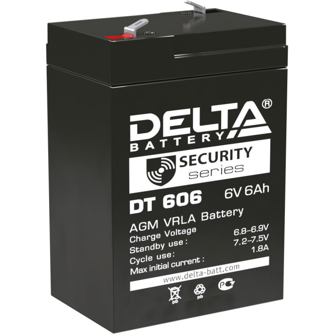 Аккумуляторная батарея 6V/6.0Ah Delta DT 606 70/48/101(106), 0.81кг, 5лет, F1  