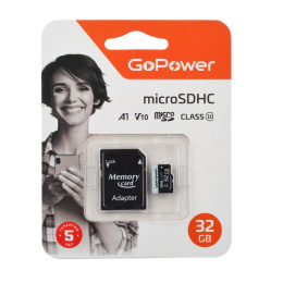 Карта памяти microSD GoPower 32GB Class10 60 МБ/сек V10 с адаптером (00-00025675)