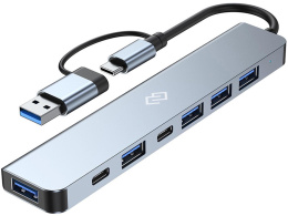 Хаб разветвитель Digma DHUB-7USB-AC, серебристый