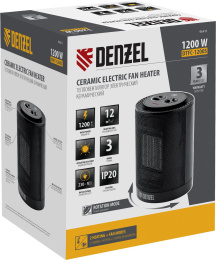 Тепловентилятор керамический DENZEL DTFC-1200S,  1200Вт,  с термостатом, 2 режима, черный