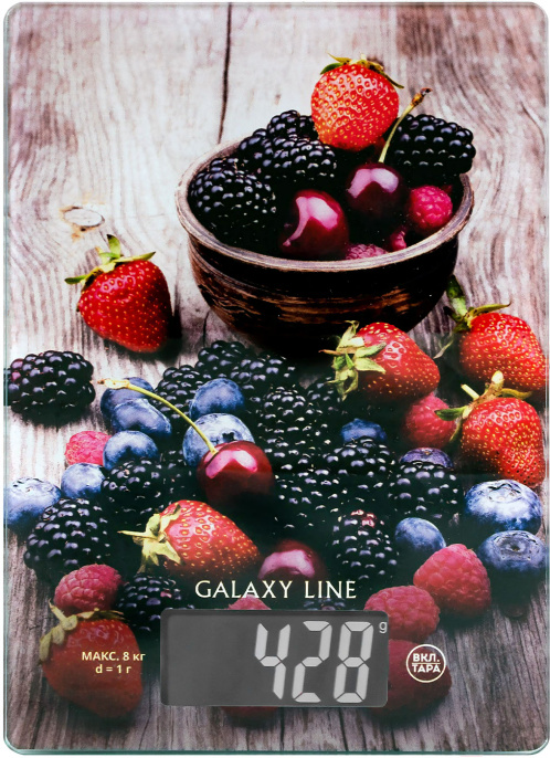 Кухонные весы Galaxy Line GL2819 7021128190 материал платформы: высокопрочное стекло, максимально допустимый вес: 8 кг, цена деления: 1 г, единицы измерения: грамм, унция, фунт, миллилитр, сенсорная система датчиков, сенсорное управление