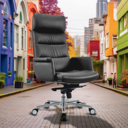 Кресло руководителя Cactus CS-LBK-AMSTERDAM, кожа, до 120кг, черный