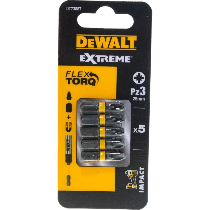 Биты ударные IMPACT Torsion Pz3, 25мм, 5шт. DEWALT DT7388T