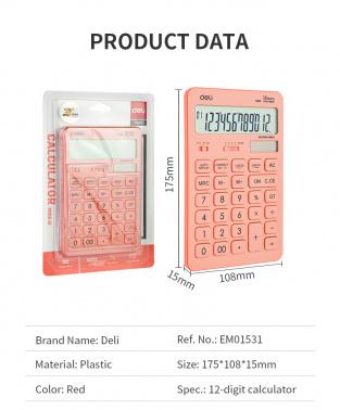 Калькулятор DELI Touch, EM01541, 12-разрядный, красный