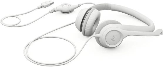 Гарнитура Logitech H390,  для компьютера, накладные,  проводные, белый [981-001288]