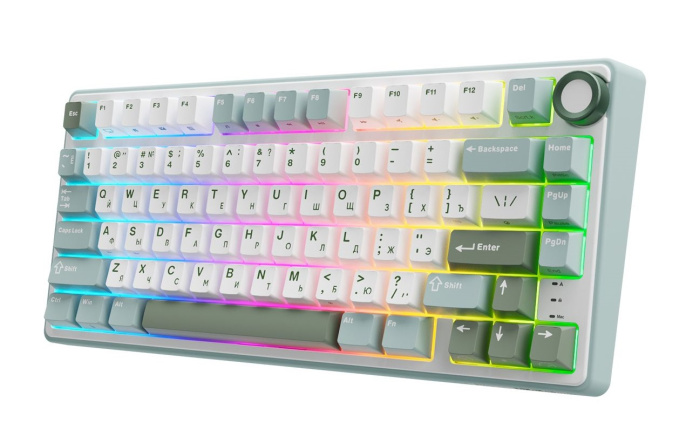 Клавиатура Royal Kludge R75 (Skycyan, белый, зеленый, проводная USB, подсветка RGB, горячая замена клавиш Hot Swap, коричневые switch)