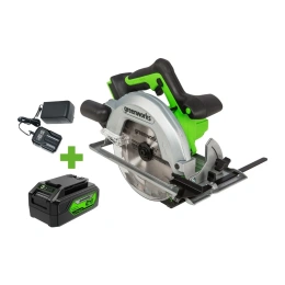 Дисковая пила GreenWorks GD24CS, 24V,б/щет, диск 185х20мм, 4500 об/мин, рез 63мм,1x4Ач,ЗУ, коробка 1500907VUB