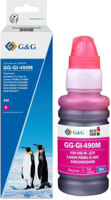 Чернила G&G GG-GI-490M GI-490, для Canon, 70мл, пурпурный