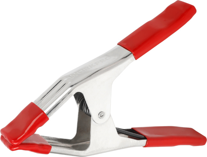 Зажим WorkPro WP232007 50мм (стальной пружинный, наконечники и ручки с покрытием из ПВХ, не оставляющим следов, защищают деликатную отделку и обеспечивают нескользящую фиксацию, оцинкованная сталь не подвержена коррозии, прочная пружина из намотанной стал