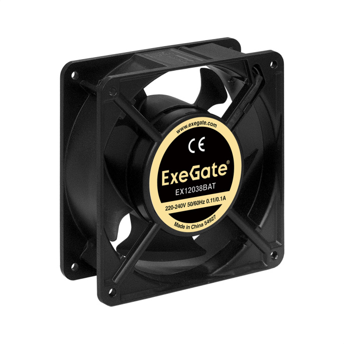 Вентилятор 220В AC ExeGate EX12038BAT 120x120x38 мм, 2-Ball двойной шарикоподшипник , клеммы, 2700RPM, 42dBA EX289019RUS