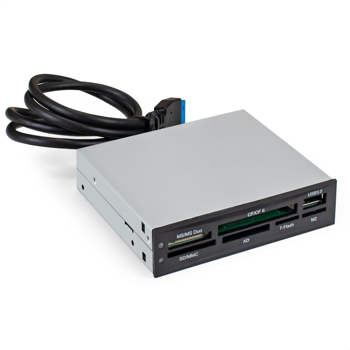 Картридер USB3.0 ExeGate <CR-611U3> (внутренний, 3.5", мультиформатный: SD/SDHC/SDXC/MMC/microSD/T-Flash/CF/MS/MS micro/XD, 1 доп.порт USB3.0, черный, металл) EX293028RUS