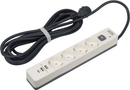 Сетевой фильтр-удлинитель/ PowerCom SP-01 USB2A1CW 3.0M, 4 розетки, белый, 16А, 4кВт, 380Дж, защитные шторки, защита от КЗ, перегрузки, ВЧ и импульсных помех, один порт USB-C PD20W и два USB-A QC3.0 суммарной мощностью 24Вт, кабель 3x1.5 мм2, ШхГхВ 281х