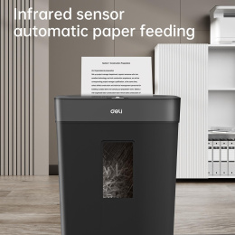 Уничтожитель бумаг Deli ET023,  с автоподачей,  P-4,  4х25 мм, 8 лист. одновременно, 15л