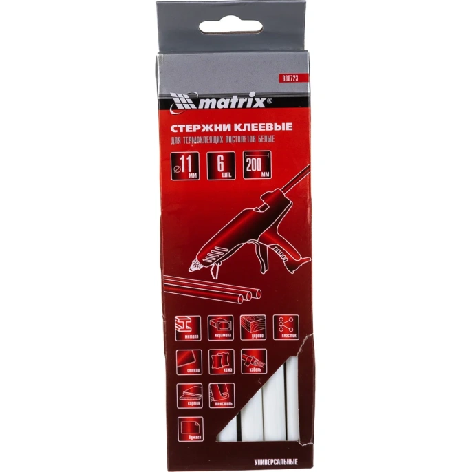 Стержни клеевые белые 11 мм; 200 мм; 6 шт. MATRIX 930723