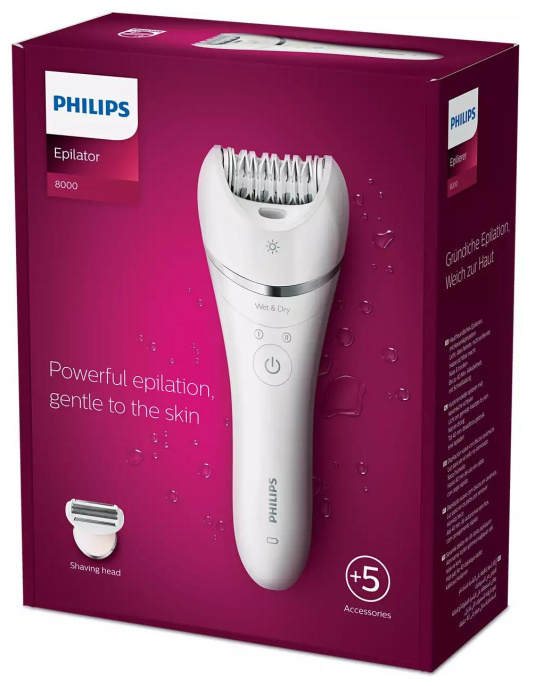 Philips эпилятор Series 8000 BRE710/00 Цвет: белый (вилка РФ)