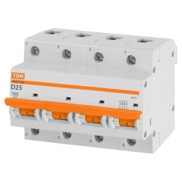 Автоматический выключатель ВА47-100 4Р 25А 10кА х-ка D TDM ELECTRIC SQ0207-0037