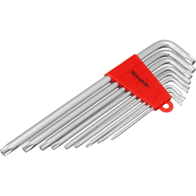 Набор экстрадлинных имбусовых ключей MATRIX TORX T10-T50, CrV, сатинирование, 9 шт. 12307