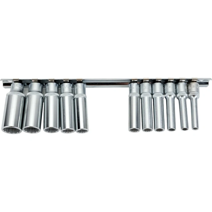 Набор головок 1/4", длинные 12 гранные, дюймовые, на планке,11 шт. FORCE 21110D