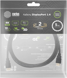 Кабель аудио-видео Cactus CS-DP-DP-1.4-2,  DisplayPort (m) -  DisplayPort (m),  ver 1.4,  2м, GOLD,  черный