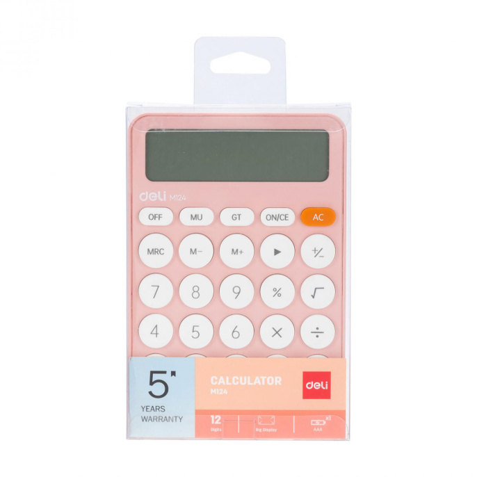 Калькулятор Deli EM124PINK, 12-разрядный, розовый