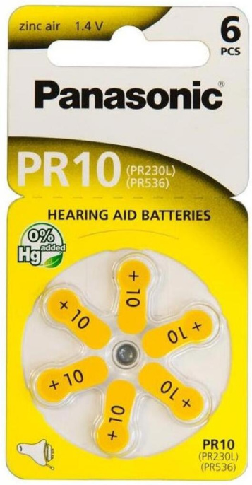 Батарейка Panasonic Zinc-Air PR10 BL6 (PR-10(230)/6LB) (оксид-серебряные, напряжение: 1.4 В, емкость: 50 мАч)