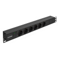Блок розеток с разъемом подключения C14 ExeGate ServerPro PDU-19H601 Al-6S-C14 19", 1U, Алюминий, 6*EU/Тип F Schuko , IEC 320 C14, индикатор питания, черный, RTL EX280825RUS