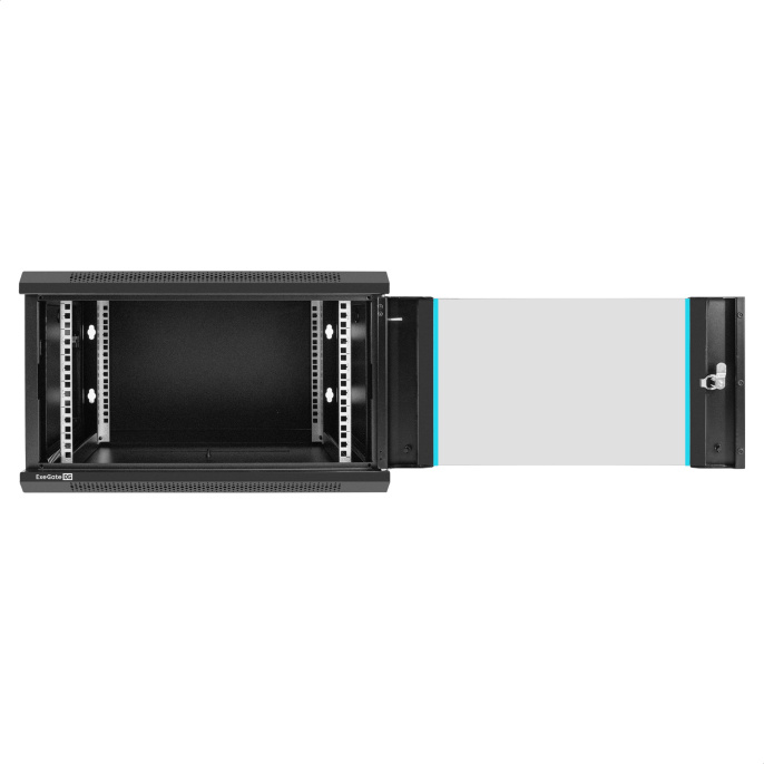 Шкаф телекоммуникационный 19" настенный 6U ExeGate EC-WM-6U.450.G.BLACK (19”, 6U, 600x450x370mm (ШхГхВ), передняя дверь закаленное стекло, съемные боковые панели, пыле- и влагозащита IP23, черный RAL 9004) EX298605RUS