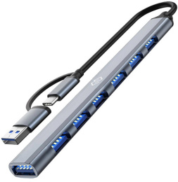 Хаб (разветвитель) Digma DHUB-7USB-AC-2.0, серебристый