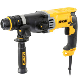 Перфоратор DeWalt D25144K-QS щеточный, источник питания: сеть 220V, долбление, сверление, сверление с ударом, тип патрона: SDS-Plus, быстрозажимной, мощность: 900Вт, сила удара: 3.2Дж, частота ударов: 5350уд/мин, частота вращения шпинделя: 1450об/мин, ди