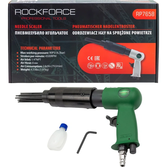 Пневмозубило Rockforce с насадкой игольчатой штуцер 1/4 RF-RP7658(50375)