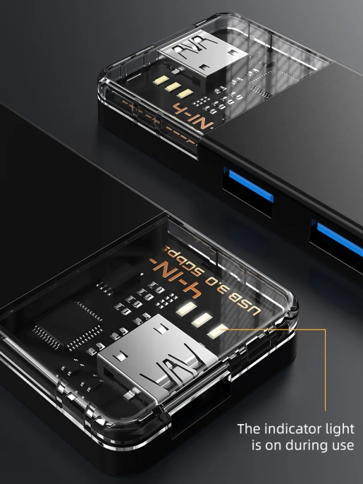 Концентратор CABLETIME CB03B (CT-HUBT3-PB) 4 порта, 5Gbps, 0.15 м, с адаптером USB-C, USB-хаб для ноутбука и ПК